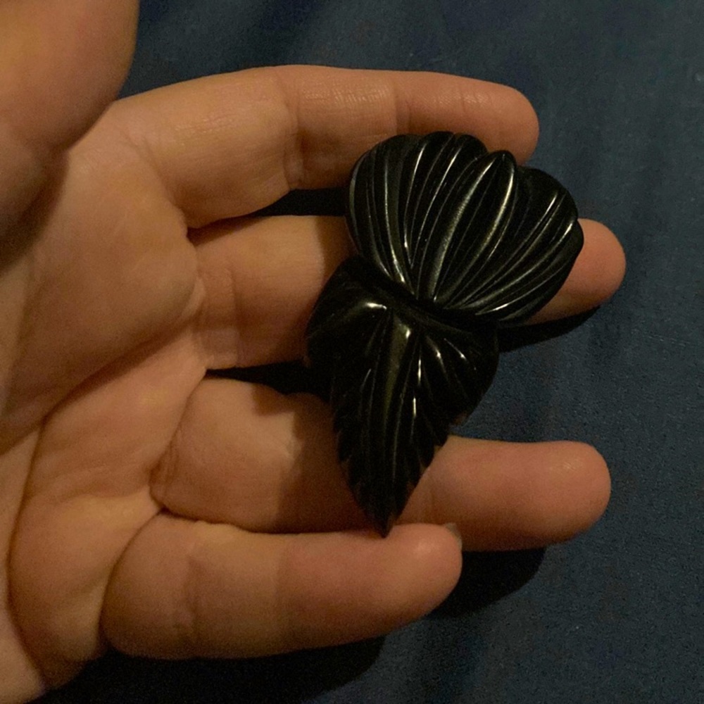Vintage Black Antique Estate Carved Bakelite Dress Clip